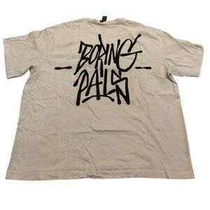 H&M Relaxed Fit "BORING PALS" Graffiti Graphic T-Shirt Cream/Off-White Men's XL